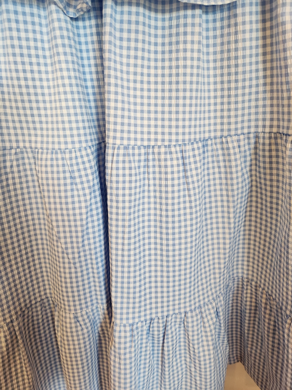 White Birch Light Blue Gingham Smocked Tiered Dress Size 1X Flutter Sleeve Lined - Picture 5 of 13